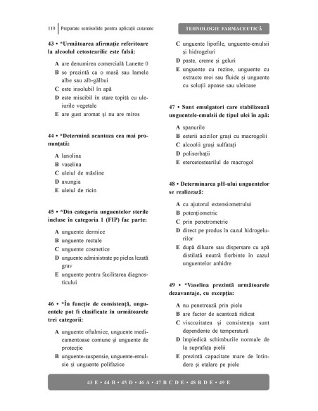 Teste-grilă de tehnologie farmaceutică pentru admitere la rezidenţiat