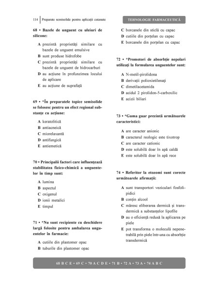 Teste-grilă de tehnologie farmaceutică pentru admitere la rezidenţiat