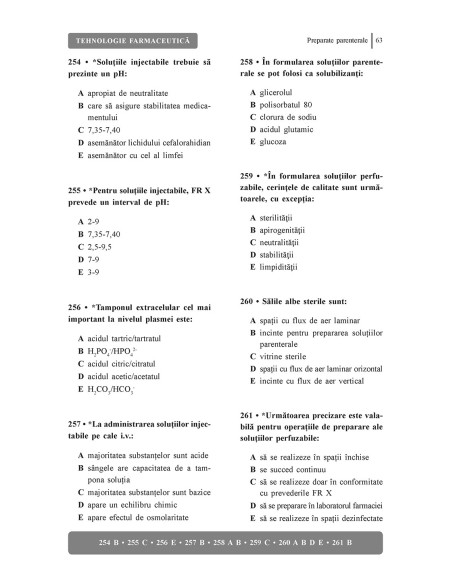 Teste-grilă de tehnologie farmaceutică pentru admitere la rezidenţiat
