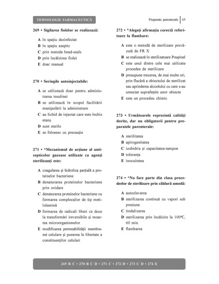 Teste-grilă de tehnologie farmaceutică pentru admitere la rezidenţiat