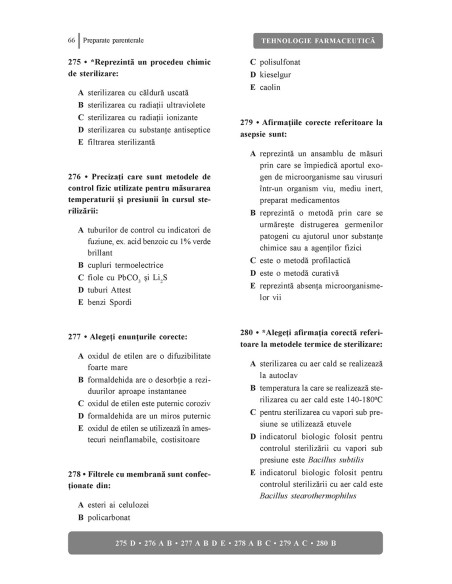 Teste-grilă de tehnologie farmaceutică pentru admitere la rezidenţiat