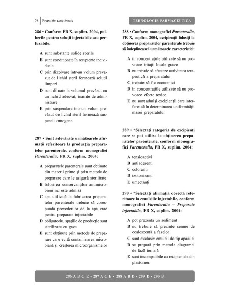 Teste-grilă de tehnologie farmaceutică pentru admitere la rezidenţiat