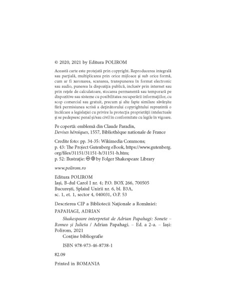 Shakespeare interpretat de Adrian Papahagi. Sonete * Romeo şi Julieta