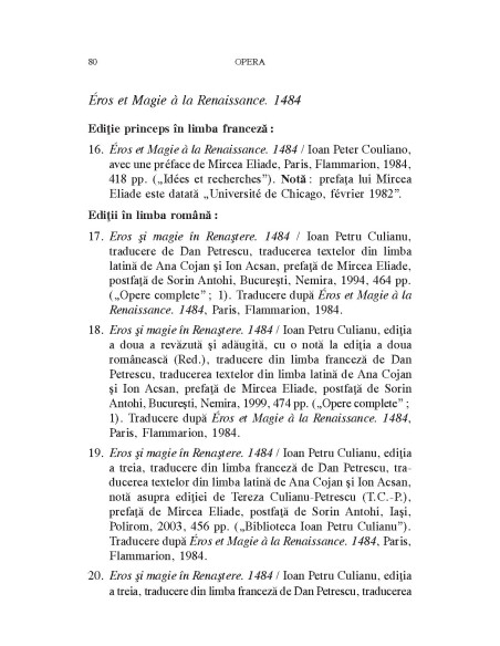 Ioan Petru Culianu. Bibliografie. 1. Opera