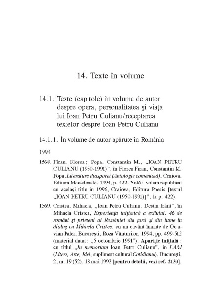Ioan Petru Culianu. Bibliografie. 2. Receptarea operei