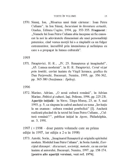 Ioan Petru Culianu. Bibliografie. 2. Receptarea operei