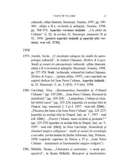 Ioan Petru Culianu. Bibliografie. 2. Receptarea operei