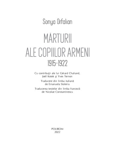 Mărturii ale copiilor armeni. 1915-1922