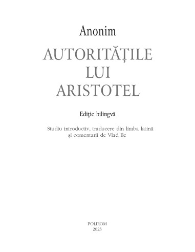 Autorităţile lui Aristotel Autorităţile lui Aristotel