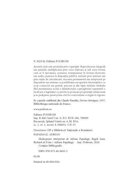 Shakespeare interpretat de Adrian Papahagi. Regele Ioan * Richard al II-lea