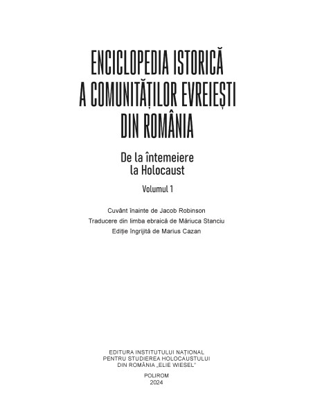 Enciclopedia istorică a comunităţilor evreieşti din România. Volumul I