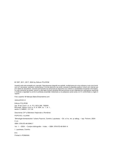 Tehnologie farmaceutică. Volumul I