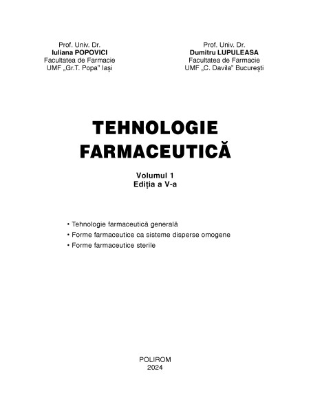 Tehnologie farmaceutică. Volumul I