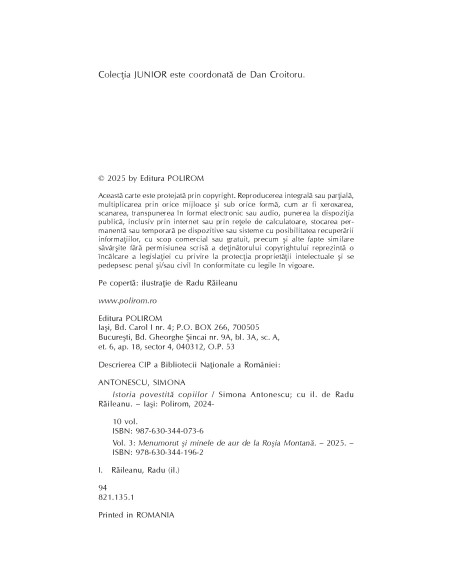 Istoria povestită copiilor. Volumul 3: Menumorut şi minele de aur de la Roşia Montană