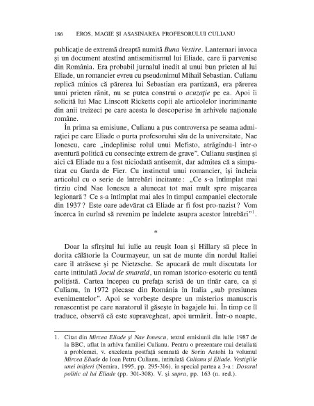 Eros, magie şi asasinarea profesorului Culianu