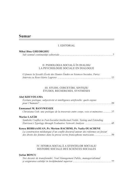 Psihologia socială. Buletinul Laboratorului Psihologia câmpului social 57 (I)/2026