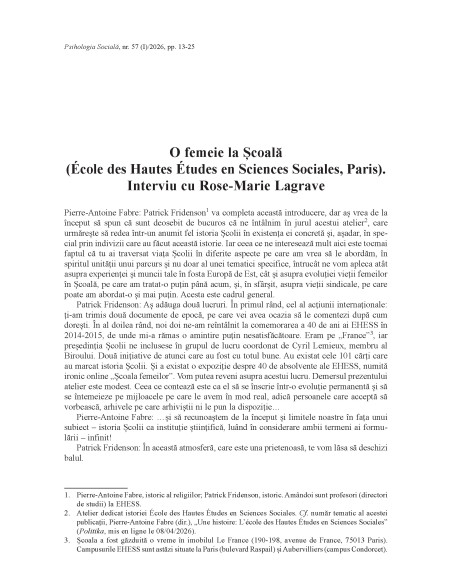 Psihologia socială. Buletinul Laboratorului Psihologia câmpului social 57 (I)/2026
