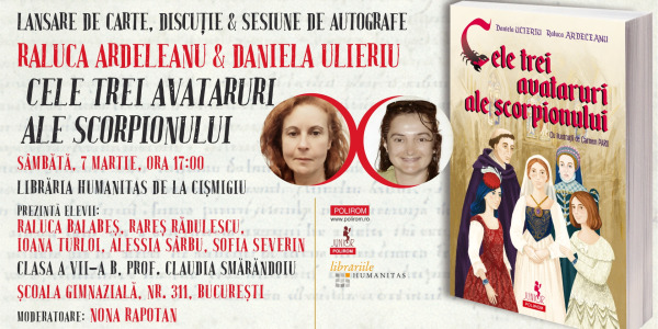 Cele trei avataruri ale scorpionului de Daniela Ulieriu și Raluca Ardeleanu: lansare de carte, discuție & sesiune de autografe