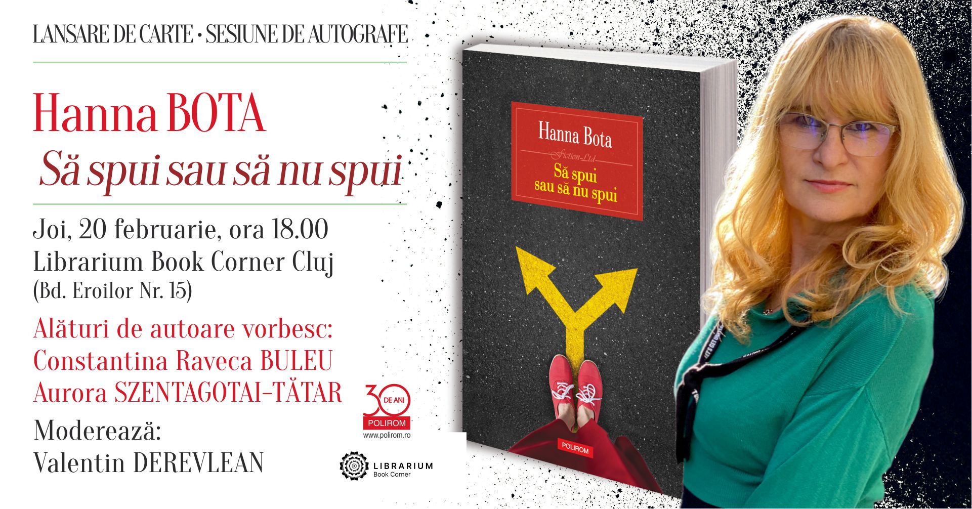 Hanna Bota, „Să spui sau să nu spui”: lansare de carte la Librarium Book Corner Cluj