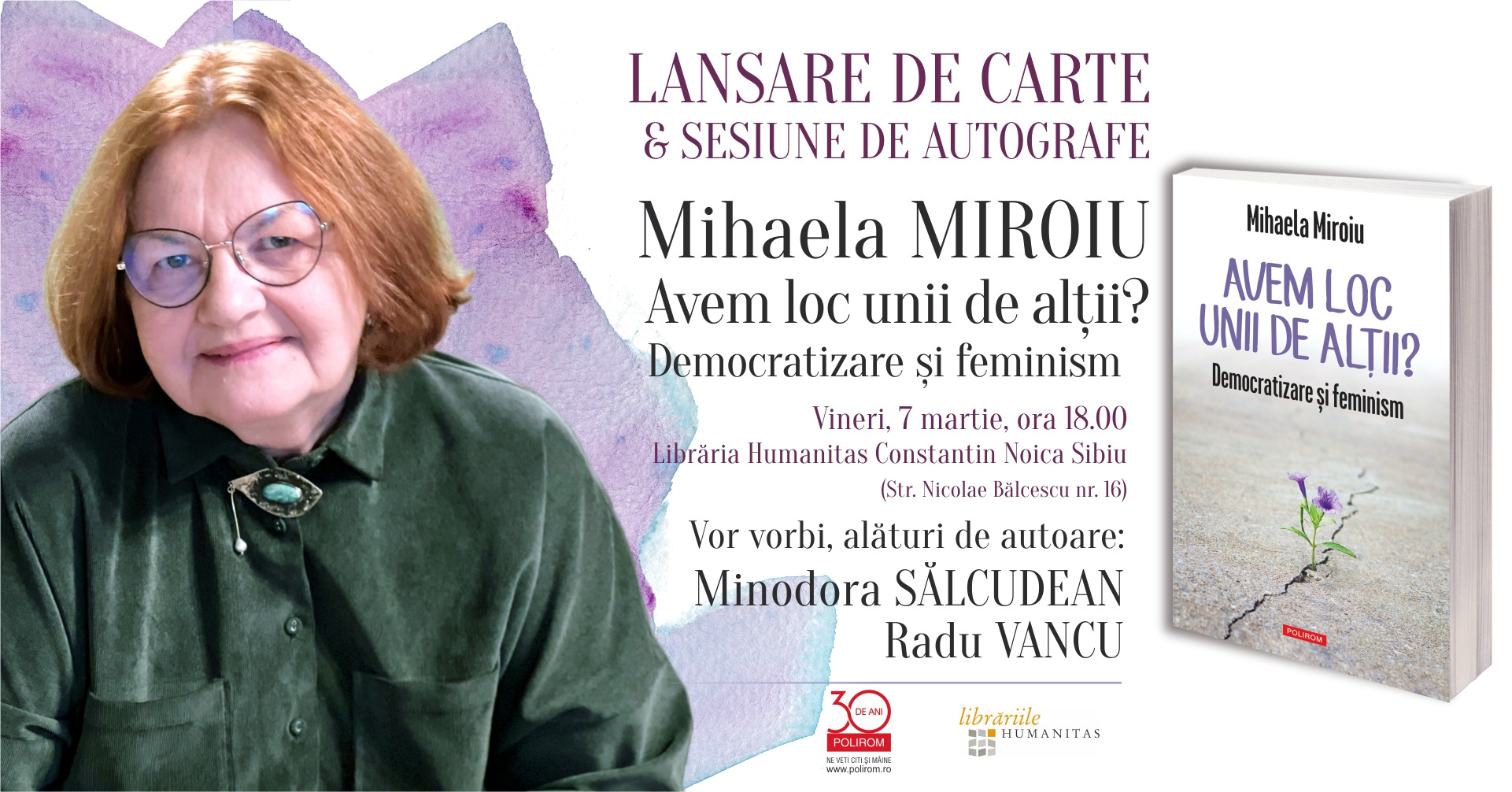 Mihaela Miroiu, „Avem loc unii de alții? Democratizare și feminism”: lansare de carte la Sibiu