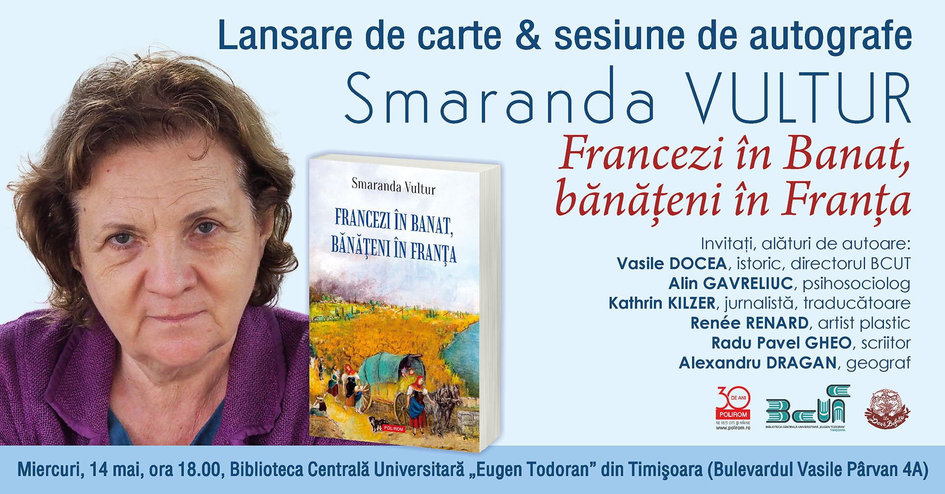 Smaranda Vultur, „Francezi în Banat, bănățeni în Franța”: lansare de carte la BCU Timișoara