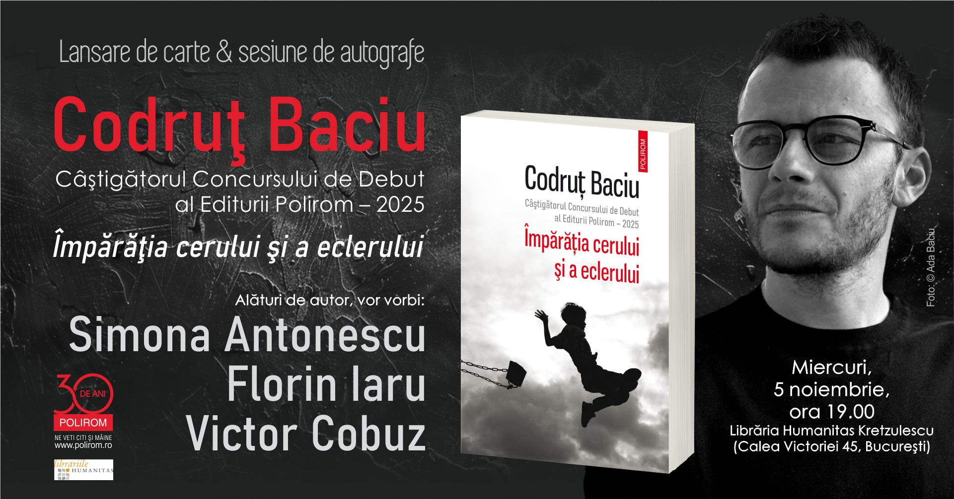 Codruț Baciu, Câştigătorul Concursului de Debut al Editurii Polirom 2025. Lansare de carte la Librăria Humanitas Kretzulescu