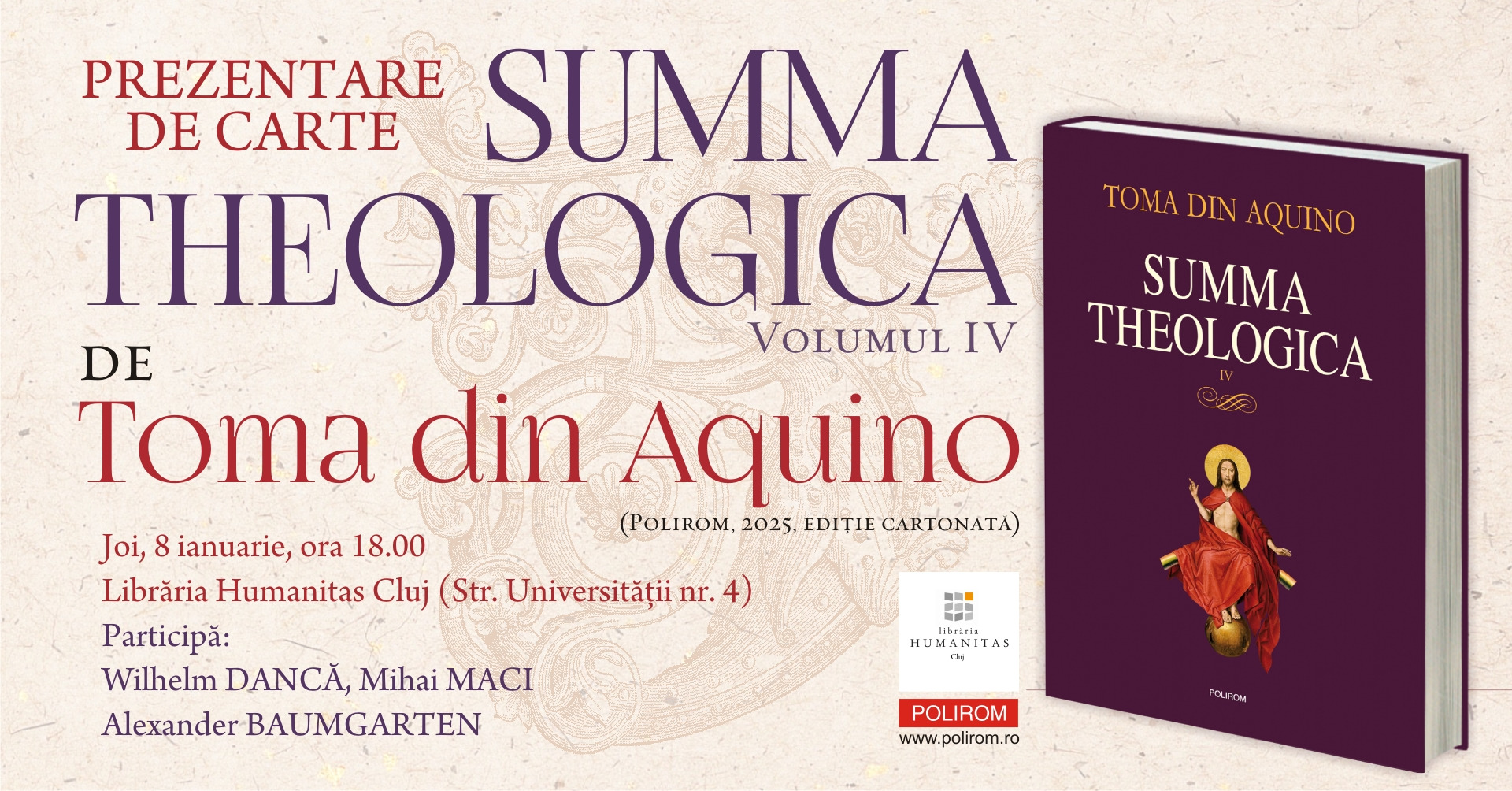 Prezentare de carte la Cluj: Toma din Aquino, Summa Theologica. Volumul IV