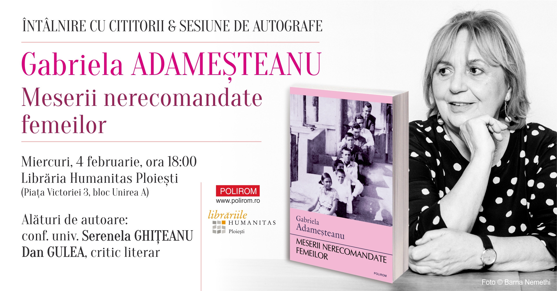 Întâlnire cu Gabriela Adameșteanu la Ploiești: Meserii nerecomandate femeilor