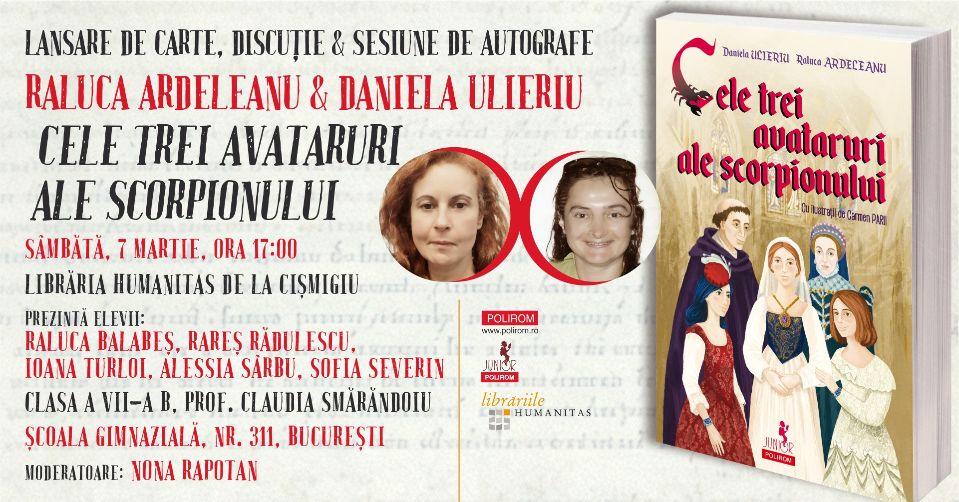 Cele trei avataruri ale scorpionului de Daniela Ulieriu și Raluca Ardeleanu: lansare de carte, discuție & sesiune de autografe