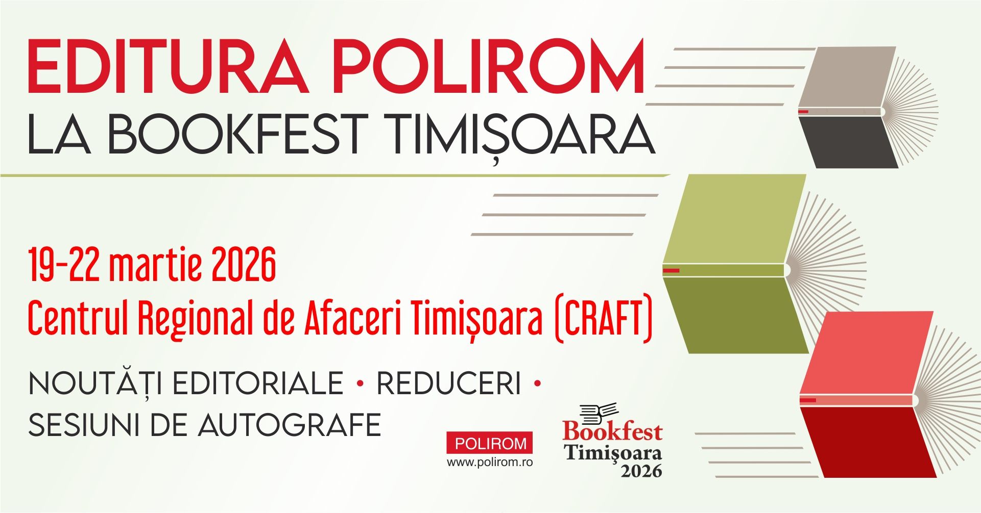 Editura Polirom la Salonul de Carte Bookfest Timișoara, ediția 2026. Program de evenimente