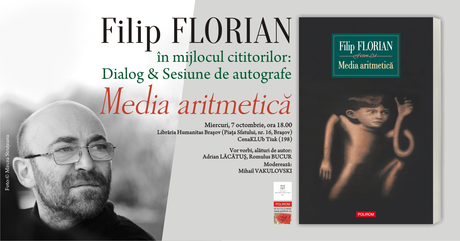 Filip Florian, Media aritmetică - Lansare de carte la Brașov și Sibiu